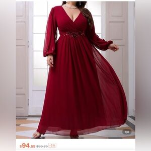 SHEIN Burgundy Long Sleeve Dress